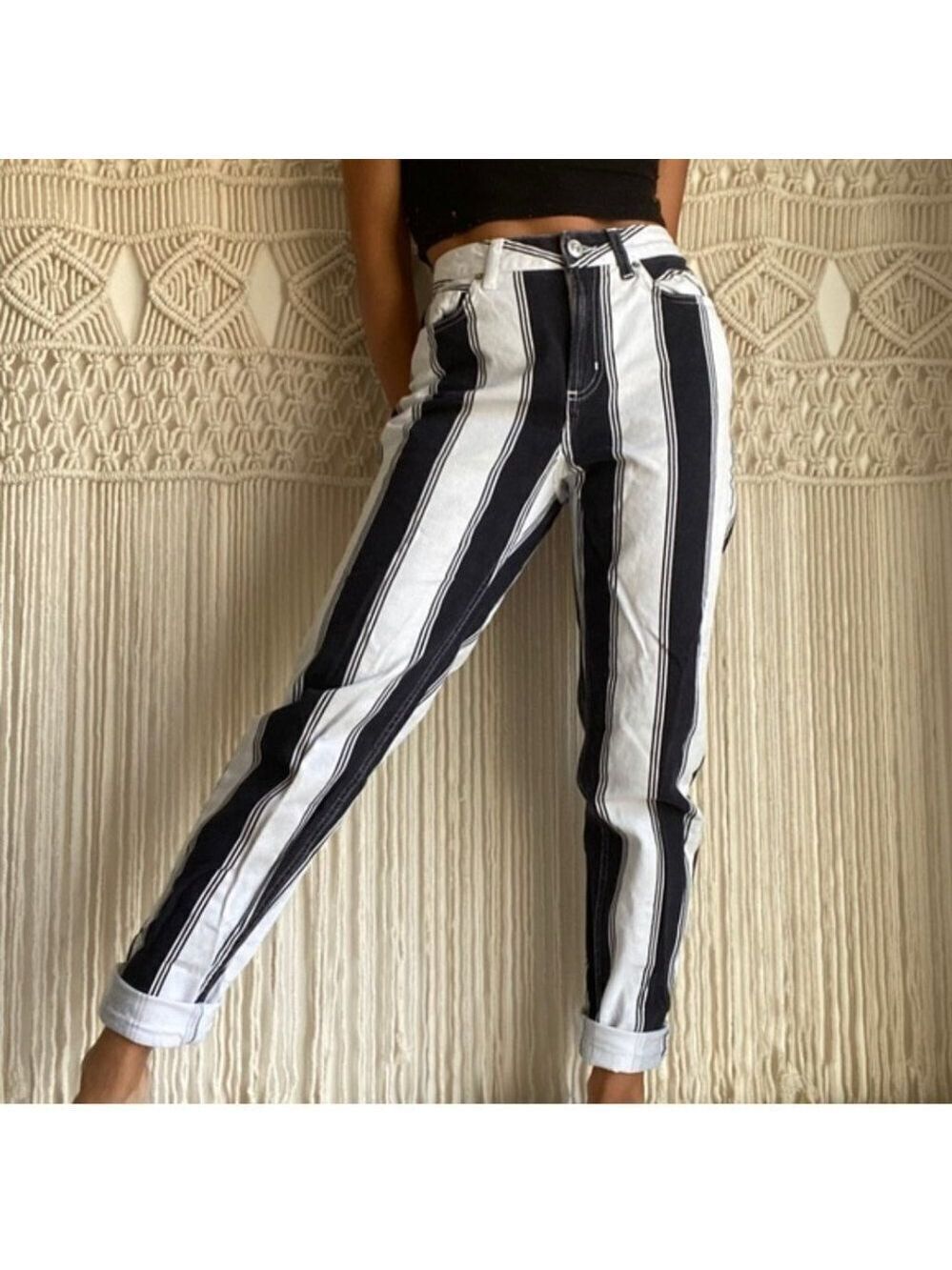 BDG Urban Outfitters Black and White Striped High Waist  Denim Jeans Women's 27